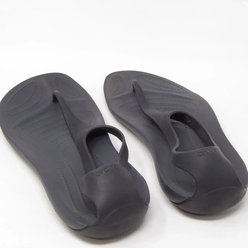 Crocs Womens Sexi Flip Sandals Black T-Strap Slingback 6